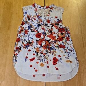 Market & Spruce Multicolor Floral Blouse with Lace